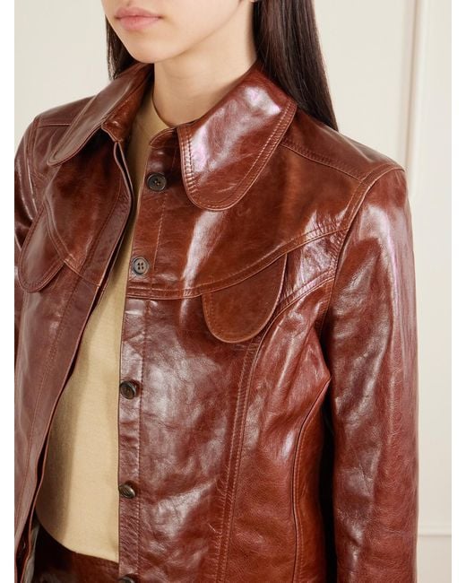 Tolu Coker Brown Paneled Glossed-Leather Jacket