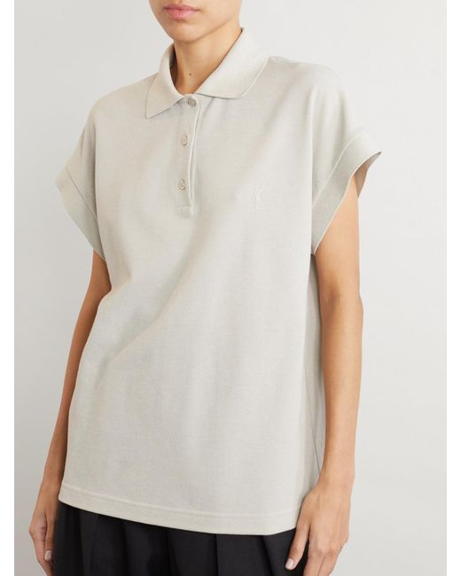 Saint Laurent White Polohemd Aus Piqué Aus Einer Baumwollmischung Mit Logostickerei