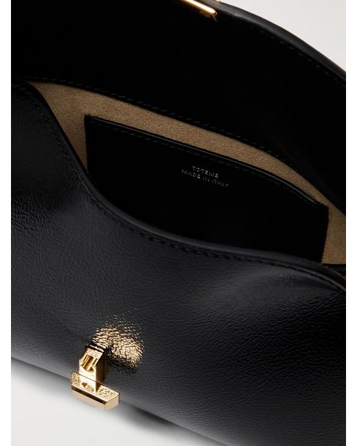 Totême Black T-Lock Mini Textured Patent-Leather Clutch