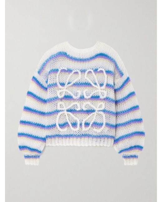 Loewe Blue Anagram Pullover Aus Einer Gestreiften Mohairmischung Mit Stickereien