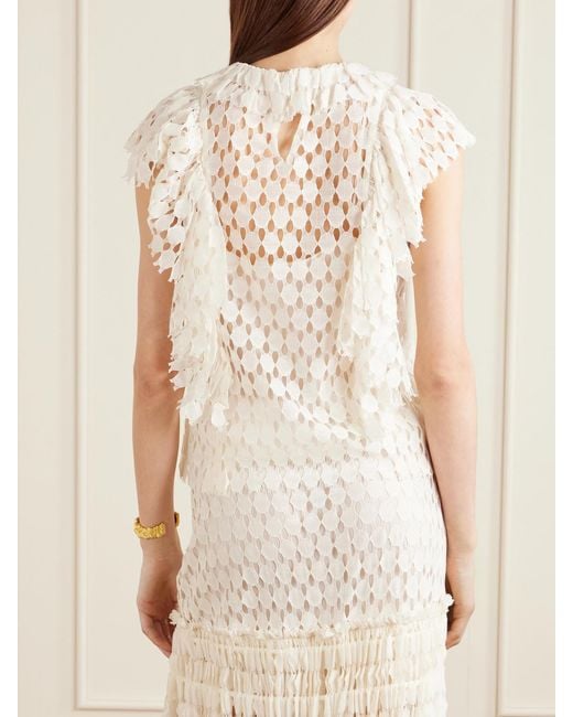 Ulla Johnson Natural Daevy Ruffled Cotton-Blend Lace Blouse