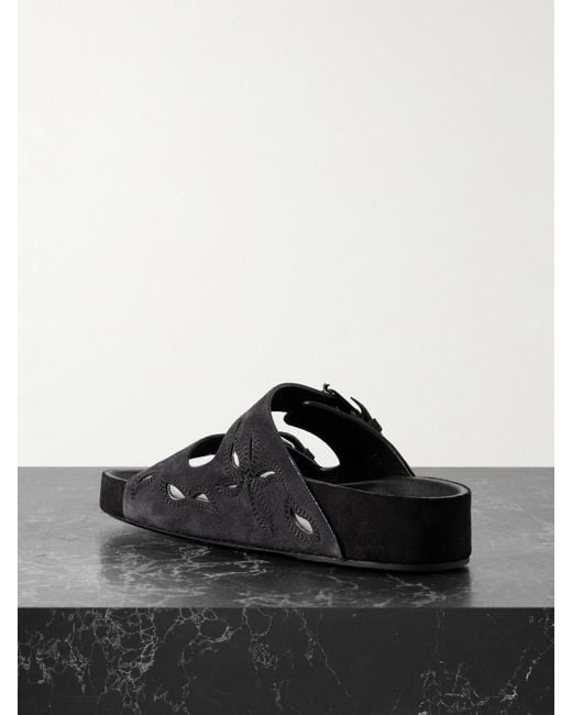 Isabel Marant Black Lennyo Embroidered Cutout Suede Slides