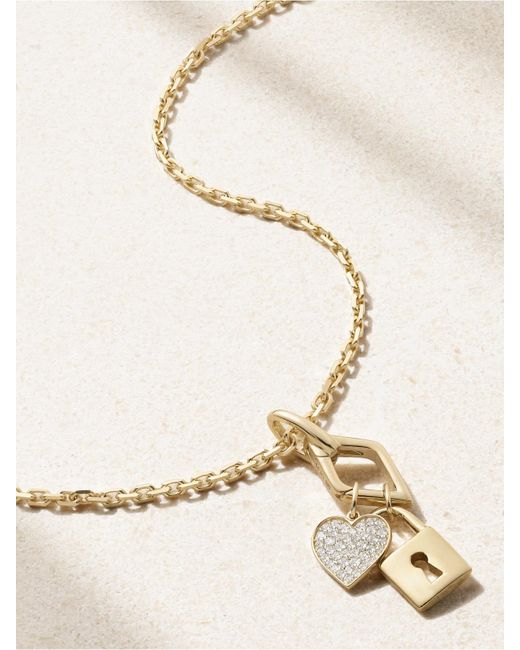 Sydney Evan Natural Lock And Heart 14-Karat Diamond Necklace