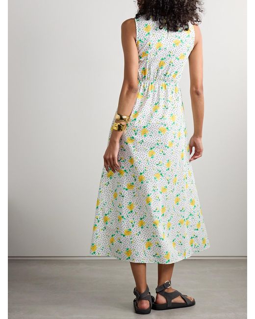 Loretta Caponi White Gioia Smocked Printed Cotton-Voile Midi Dress