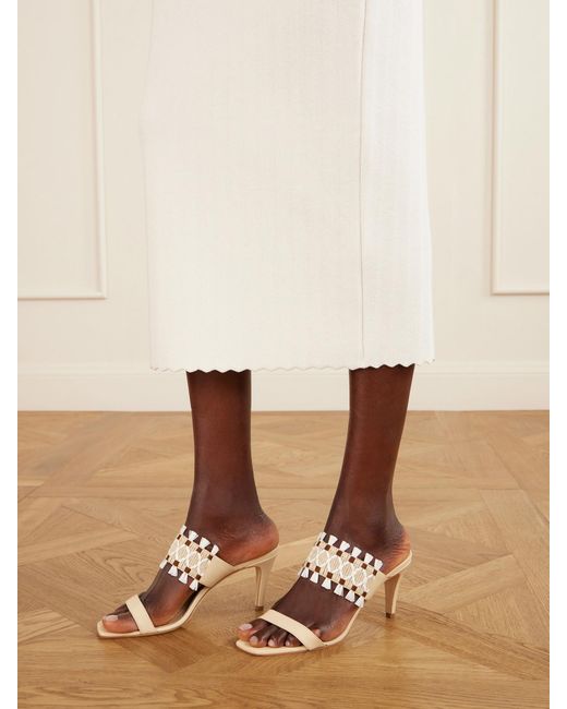 Manolo Blahnik White Efeso 70 Fringed Raffia And Leather Sandals
