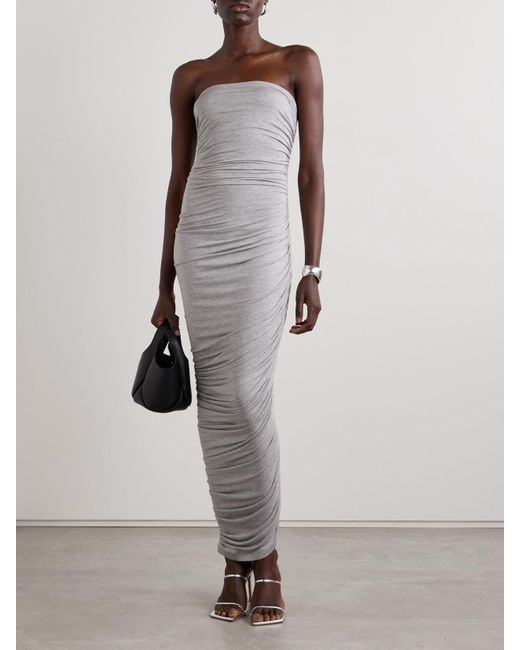 Norma Kamali White Diana Asymmetrisches, Trägerloses Midikleid Aus Stretch-Jersey Mit Raffungen