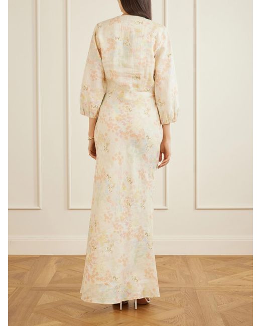 BERNADETTE Natural Beau Floral-Print Linen Maxi Dress