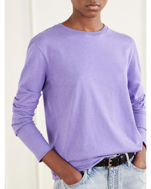 Auralee Purple Cotton And Cashmere-Blend T-Shirt