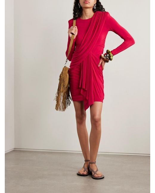 Isabel Marant Red Georgia Ruched Draped Jersey Mini Dress
