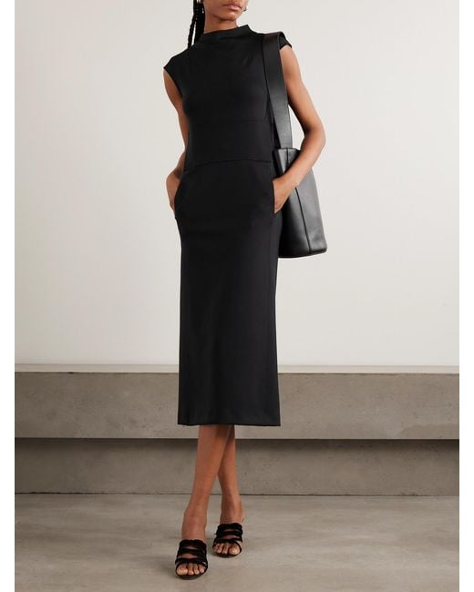 Max Mara Black Fatto Paneled Stretch-Jersey Midi Dress
