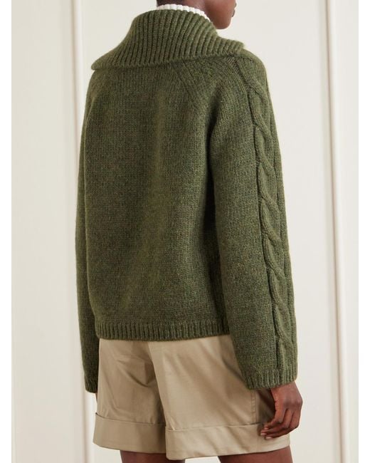 Moncler Green Logo-Appliqué Cable Wool-Blend Cardigan