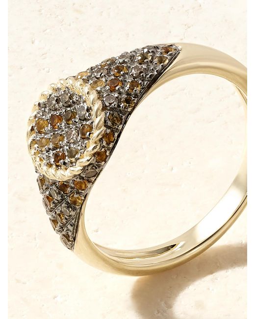 Yvonne Léon Natural Baby Chevalière Ovale 9-Karat, Diamond And Citrine Signet Ring