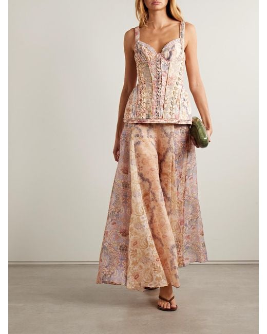 Zimmermann Pink Rebellion Paneled Layered Printed Linen Maxi Dress