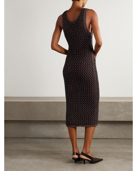 DIOTIMA Purple Emin Crystal-Embellished Crocheted Cotton-Blend Midi Dress