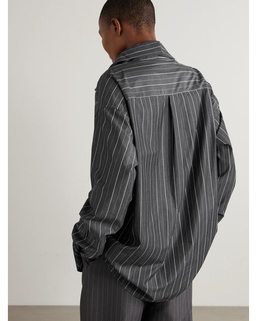 Y. Project Gray Pinstriped Jersey-Trimmed Organic Cotton-Poplin Shirt