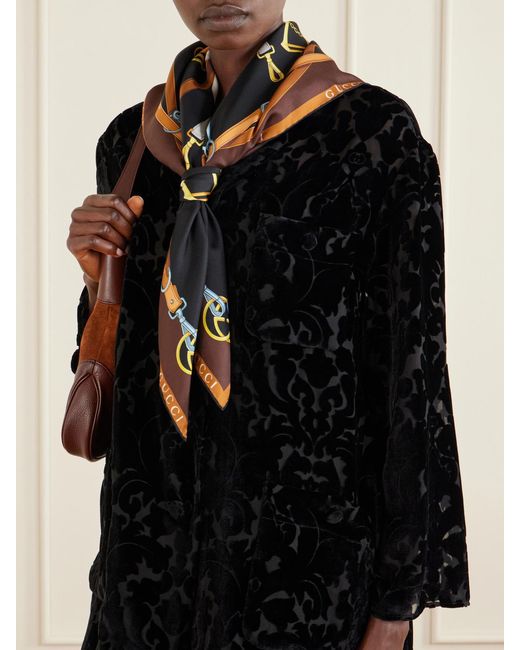 Gucci Black Printed Silk-Twill Scarf