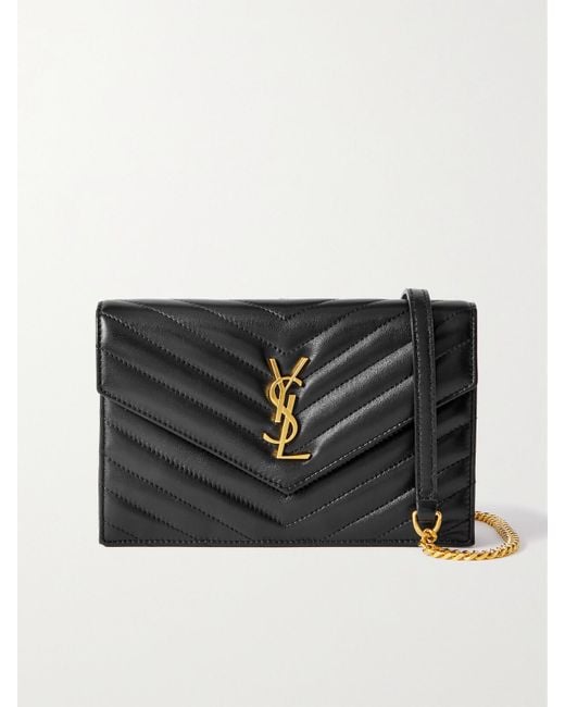 Saint Laurent Black Cassandre Mini Matelassé Leather Chain Wallet