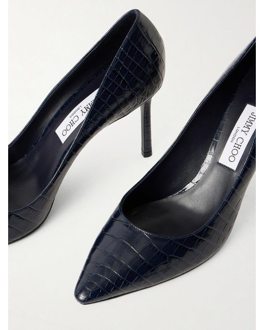 Jimmy Choo Blue Romy 85 Croc-Effect Leather Pumps