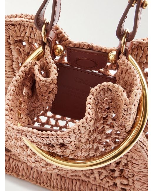 Chloé Natural Summer Banana Kleine Tote Aus Geflochtenem Raffiabast Mit Lederbesätzen