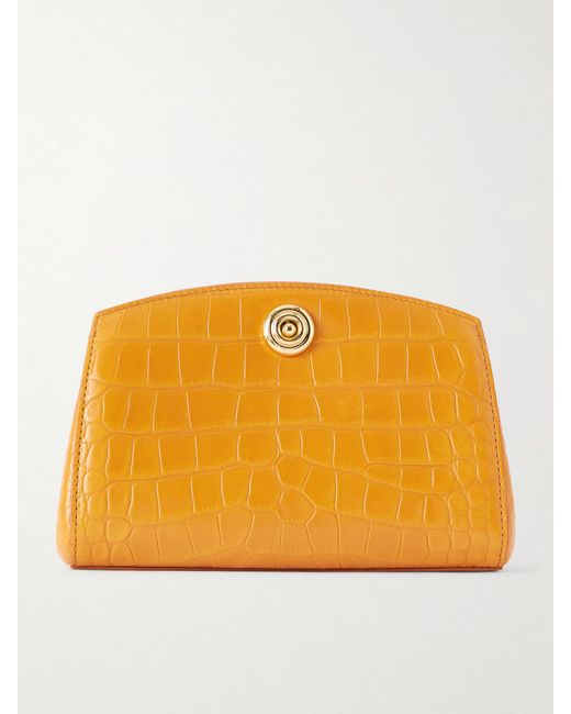 Liffner Orange Pushlock Croc-Effect Leather Clutch