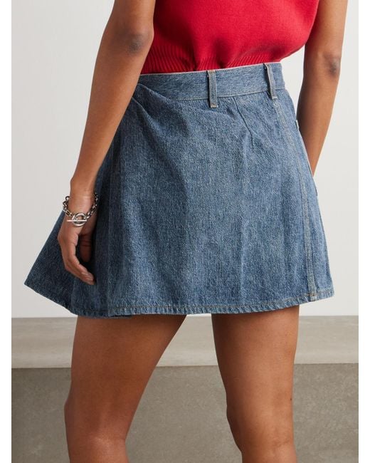 Mini-Jupe En Jean À Fronces Et À Finitions En Cuir Loewe en coloris Blue