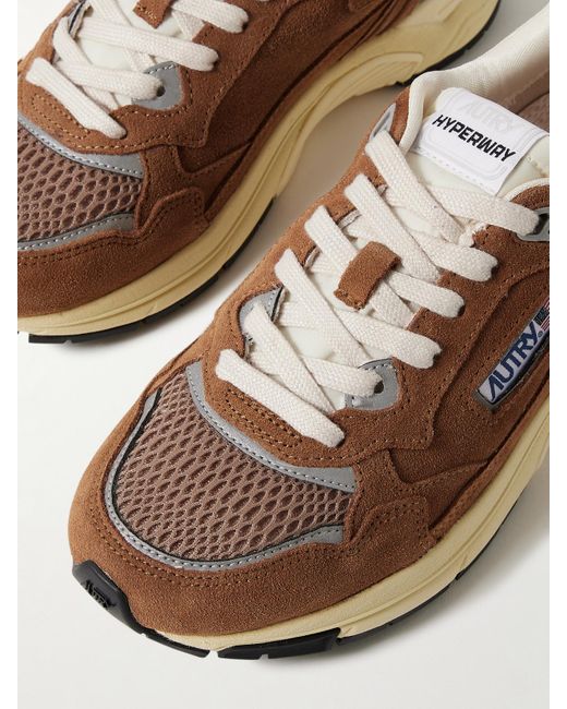 Autry Gray Hyperway Low Mesh And Metallic Leather-Trimmed Suede Sneakers