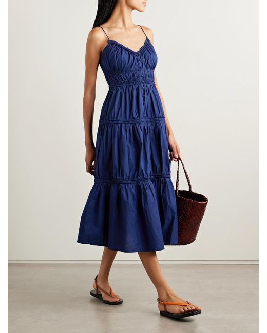 Sea Blue Camden Tiered Gathered Cotton-Voile Midi Dress