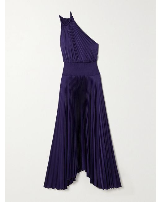A.L.C. Blue Ruby Satin Pleated Dress