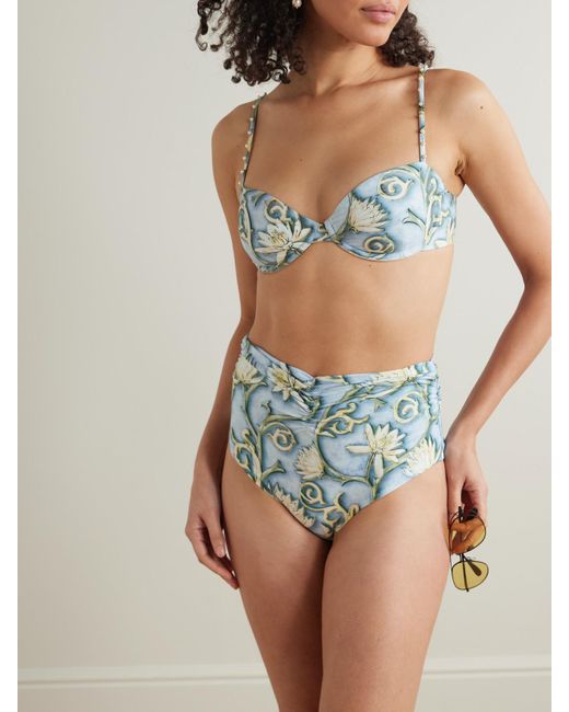 Agua Bendita Blue Magdalena Soledad Bikini-Oberteil Mit Bügeln Aus Recyceltem Material Mit Blumenprint Und Kunstperlen