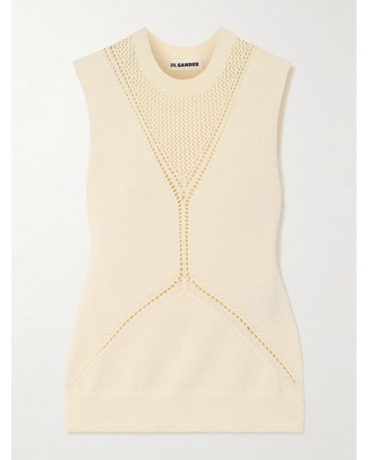 Jil Sander Natural Pointelle-Knit Wool And Cotton-Blend Top