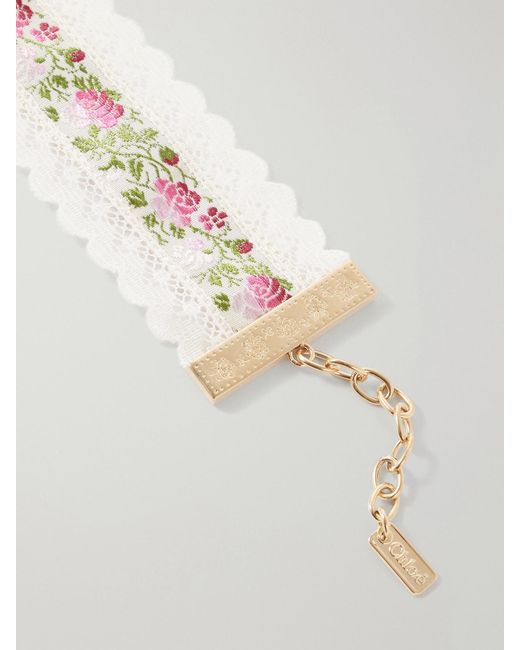 Chloé White Ribbon Lace-Trimmed Floral-Jacquard-Tone Choker
