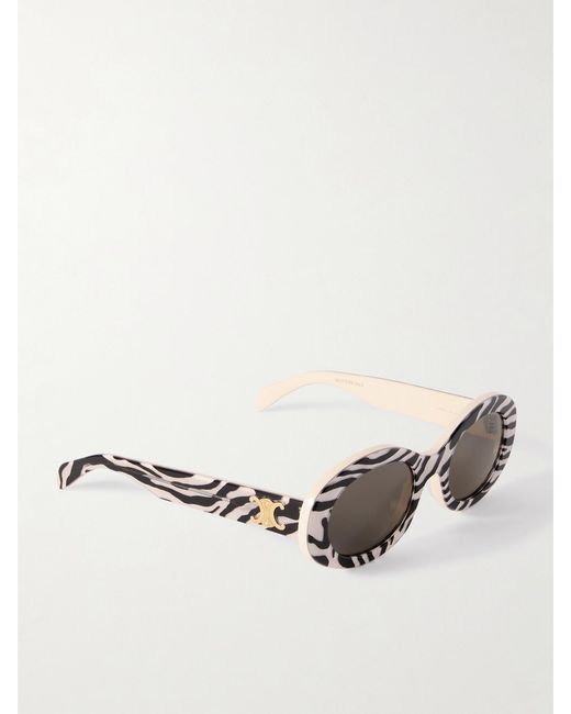 Céline Gray Round-Frame Striped Acetate Sunglasses