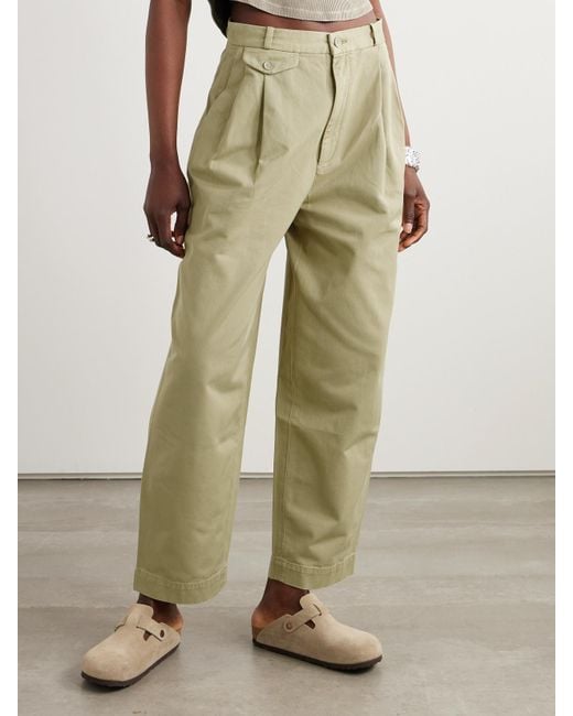 Agolde White Becker Pleated Cotton-Twill Tapered Pants