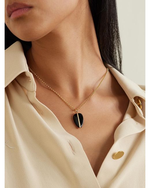 BY PARIAH Natural Net Sustain Pebble 14-Karat Recycled, Onyx And Diamond Pendant