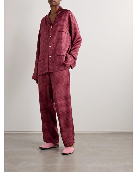 Olivia Von Halle Red Laurent Printed Silk-Twill Pajama Set