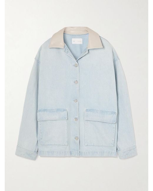 Agolde Blue Maria Mcmanus Oversized Leather-Trimmed Denim Jacket