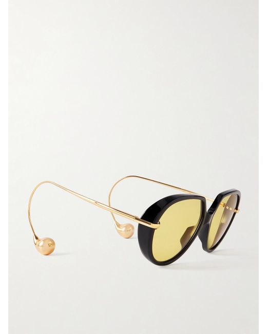 Bottega Veneta Metallic Drop Round-Frame Acetate And-Tone Sunglasses