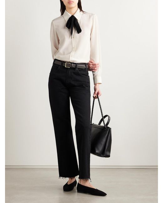 Nili Lotan Natural Hanford Pussy-Bow Two-Tone Silk Crepe De Chine Blouse
