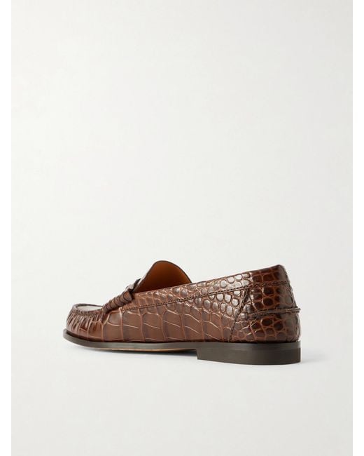 Tod's Brown Embellished Croc-Effect Leather Loafers