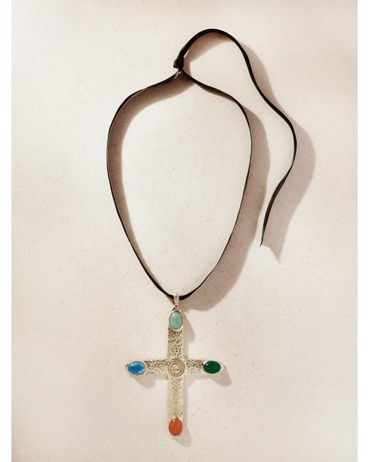 Juju Vera Natural Mila Cross-Plated And-Stone Necklace