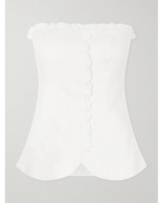 Posse White Florence Strapless Ruffled Linen Top