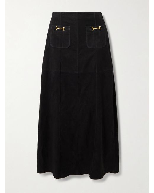 Rixo Black Edwina Midirock Aus Veloursleder Mit Verzierungen