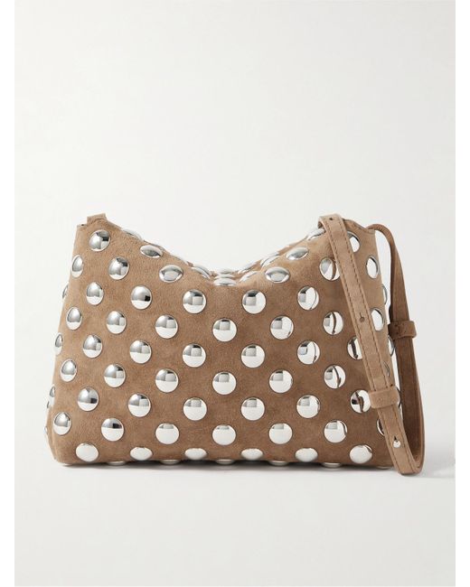 Khaite Natural Lina Medium Studded Suede Shoulder Bag
