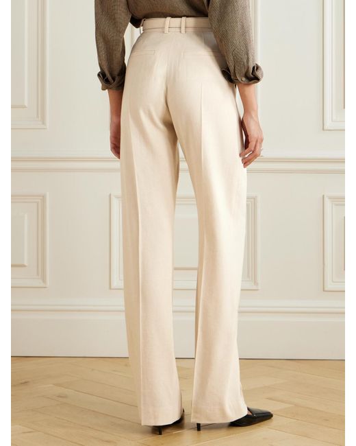 Loro Piana Natural Edward Pleated Linen And Wool-Blend Twill Wide-Leg Pants