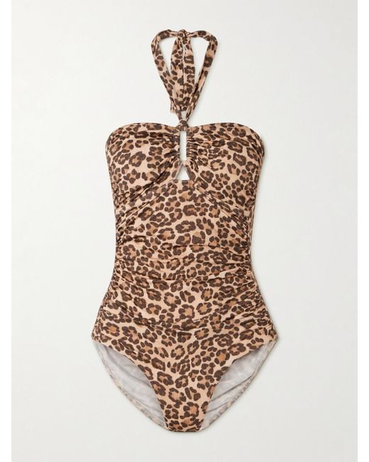 Zimmermann White Wanderlust Cutout Ruched Leopard-Print Swimsuit