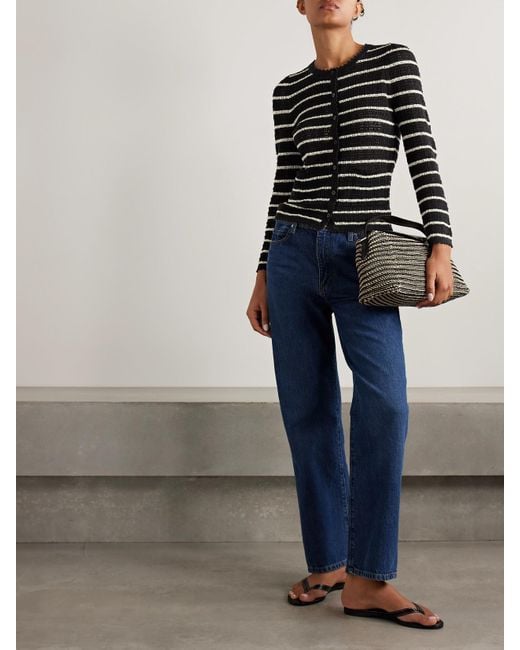 Doen Black Therese Striped Pointelle-Knit Pima Cotton And Silk-Blend Cardigan