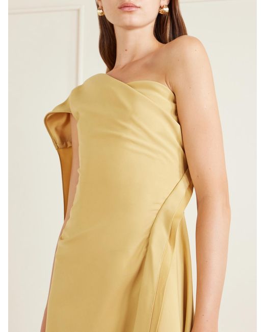 Marmar Halim Metallic Asymmetric Draped Crepe Midi Dress