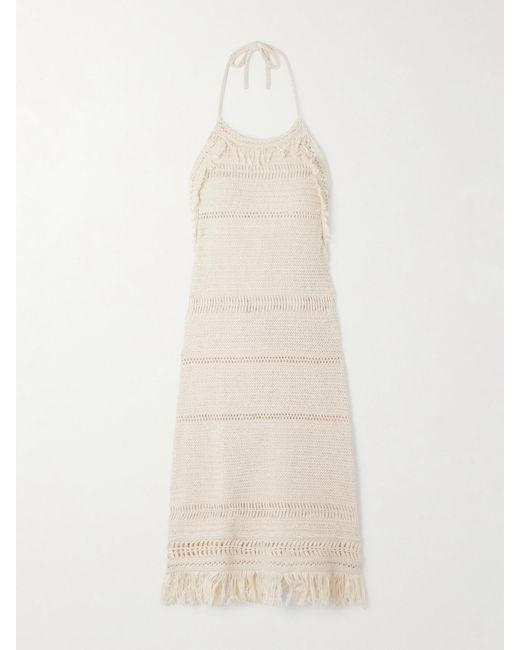 Isabel Marant White Aralia Minikleid Aus Baumwoll-Makrameegarn Mit Fransen