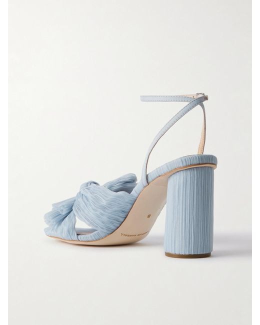 Loeffler Randall Blue Camellia Bow-Embellished Plissé-Organza Sandals