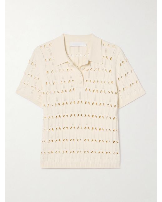 Zimmermann Natural Rhiannon Cutout Pointelle-Knit Polo Shirt